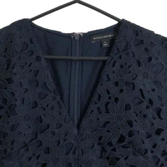 Banana Republic Navy Blue Crochet Lace Floral Dolman Sleeve Dress - Picture 3 of 8